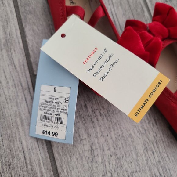Cat & Jack Baby Girl Red Bow Mary Jane Flats Size 5 NWT - Picture 10 of 11